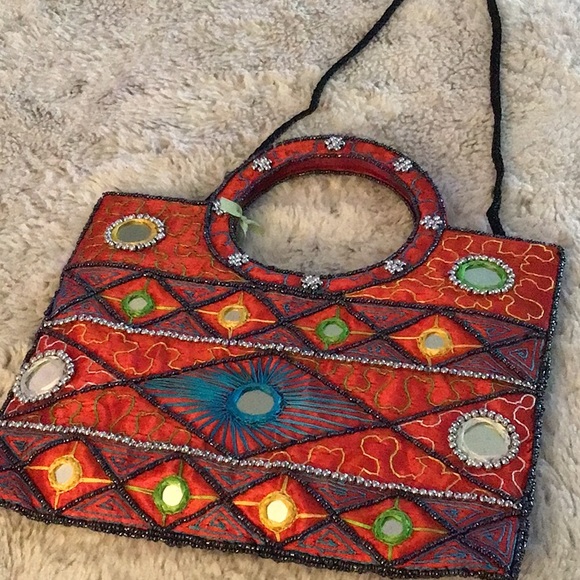 Made in India hippie bag pouch beads mirrors festival hippo bag boho - Picture 1 of 3